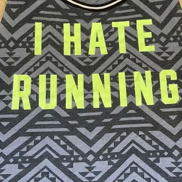 Victorias Secret Pink I Hate Running Graphic Tank Black Grey Aztec Green L #1231 - Picture 7 of 11